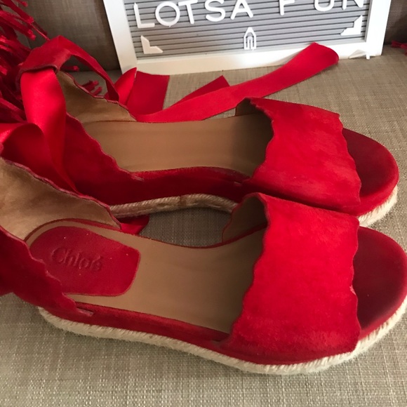 Lauren scalloped suede espadrille platform sandals - Picture 5 of 13
